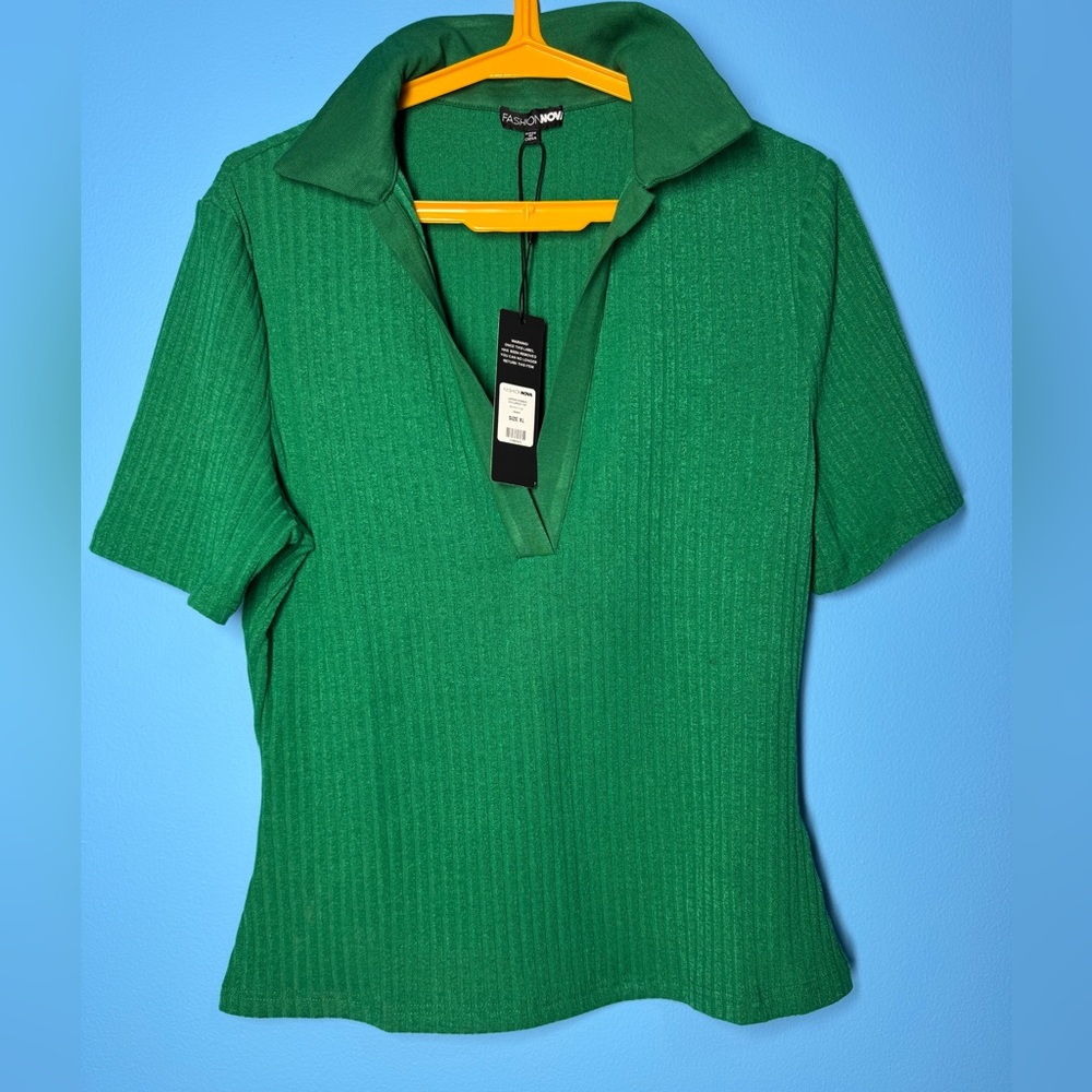 Jordan Ribbed Collared Top - Green - Picture 8 of 9